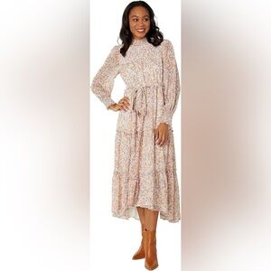 1.STATE Long Sleeve Smocked Neck and Yoke Midi Dress Sweet Blooms NWOT